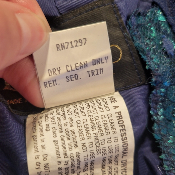 Vintage 80s Loralie Original Green Blue Teal Sequin Mesh Strapless Mermaid Dress - Picture 10 of 10